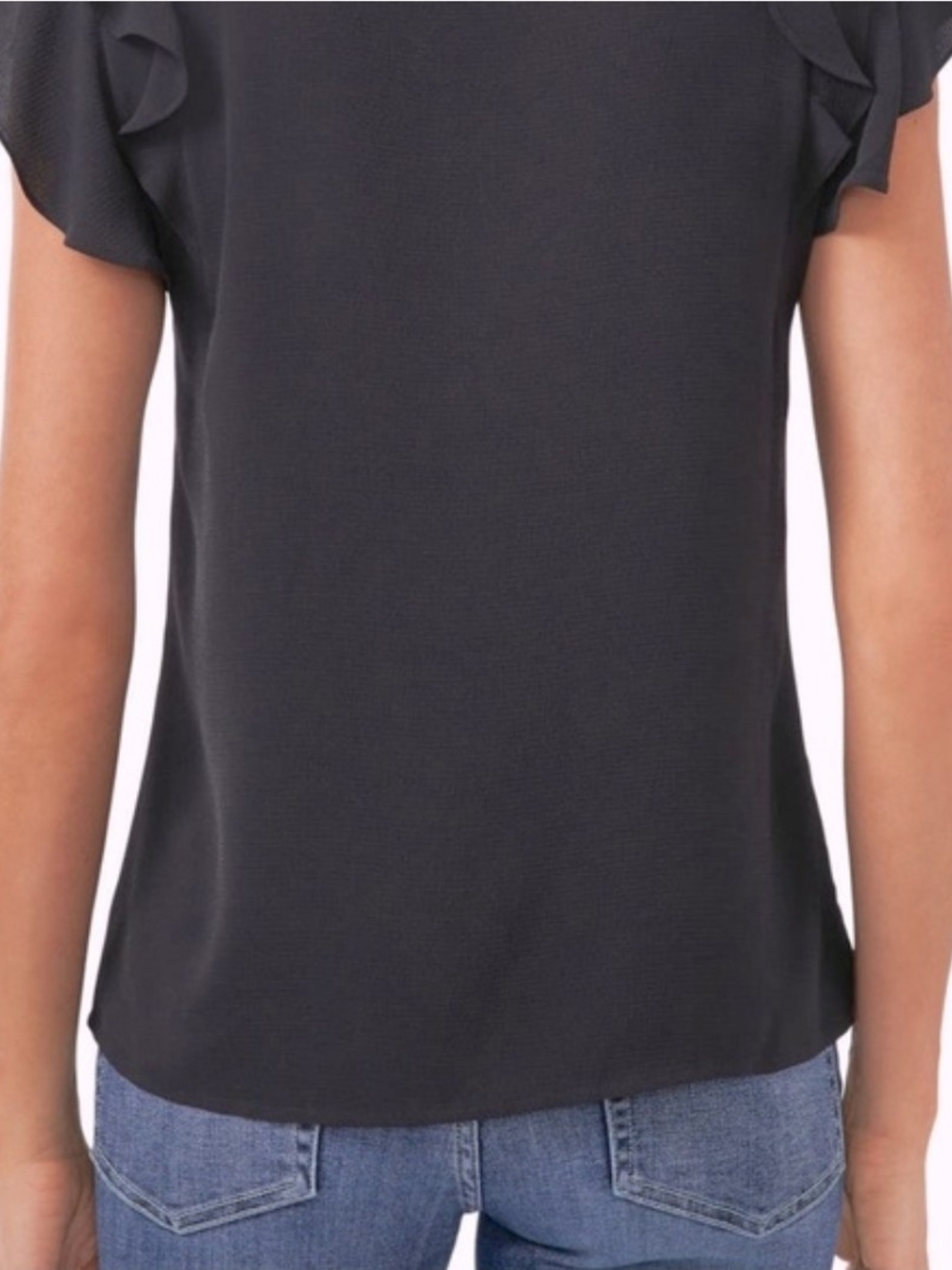 CeCe Black Ruffle Cap-Sleeve Button-Front Blouse - Picture 3 of 5